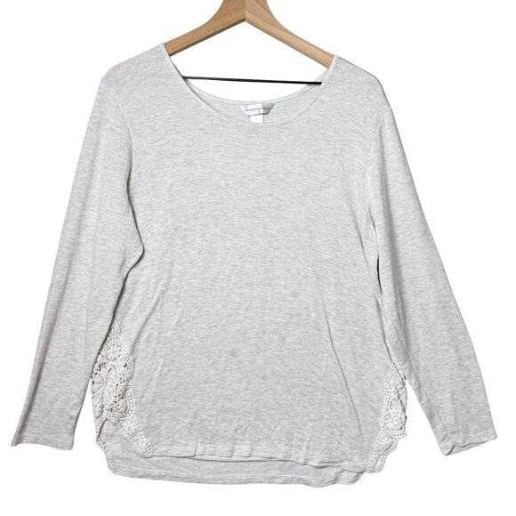 Christopher & Banks Sweater Ivory Pullover Ribbed Side Lace Detail Women’s L - Picture 1 of 12